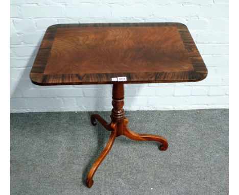 A Regency rosewood banded mahogany rectangular snap top tripod occasional table, 68cm wide x 68cm high. 