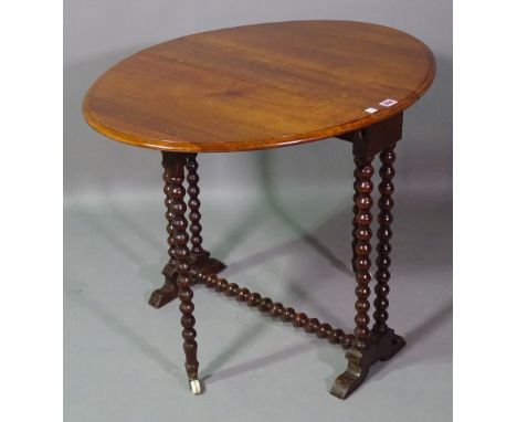 A Victorian mahogany Sutherland table on bobbin turned supports, 65cm wide x 63cm high. 