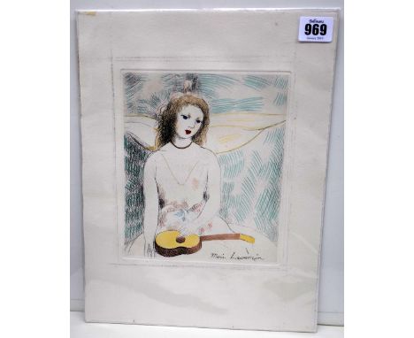 Marie Laurencin (French 1883-1956), Jeune fille à la guitare, 1946 (Marchesseau, 238), colour lithograph, approximately 19.5 