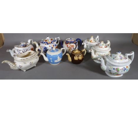 Ceramics, comprising; 19th century and later teapots, including an Imari pattern teapot, a majolica teapot and sundry, (qty).