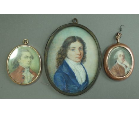 Mid-18th century English school, portrait on miniature of Lord Hyde, brown coat, gold coloured frame, image 3.1cm high and tw