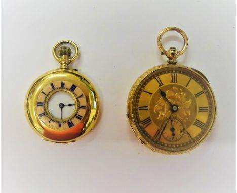 A 15ct gold cased, key wind, openfaced fob watch, the gilt jewelled lever movement detailed N.95746, 15ct gold inner case, th