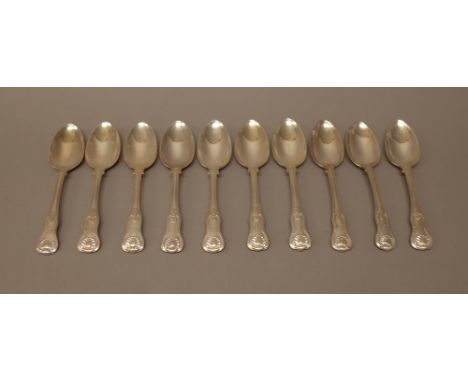 Silver table flatware, comprising; seven Victorian King's pattern dessert spoons, London 1845 and three George III King's pat