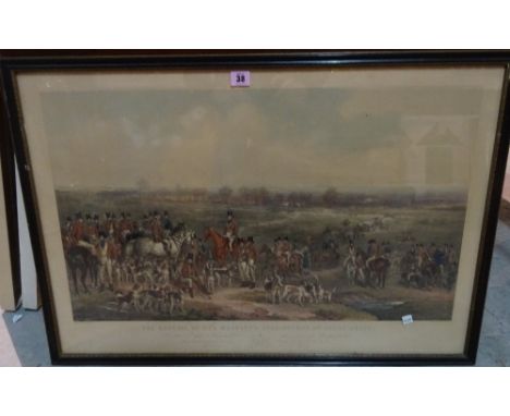 After Francis Grant, The Meeting of her Majesty's stag hounds on Ascot Heath, lithograph by F. Bromley with hand colouring, 5