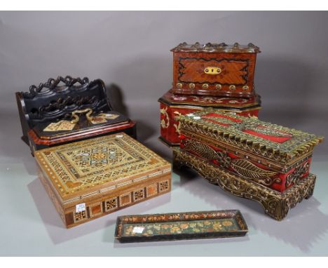 Collectables, including; a group of 20th century decorative boxes, games boxes, tea caddy, letter rack and sundry, (qty). 