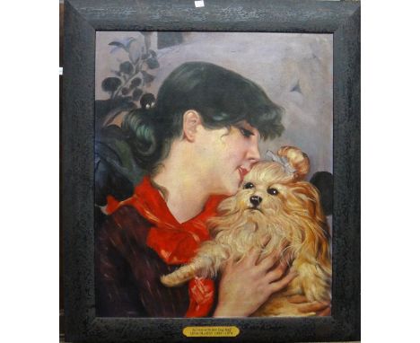 Janice Roberts (contemporary), Actress with her dog Ruff (Lena Blades); Portrait of Leah Laura, two, oil on canvas, both insc