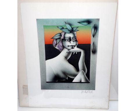 Paul Wunderlich (German 1927-2010), Woman leaning on her chin, colour lithograph, signed, 74/150, blindstamp, approximately 3