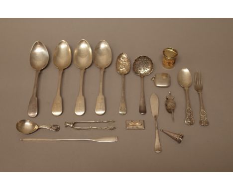 Silver, foreign and plated wares comprising a model of an oar, Birmingham 1959, a vesta case, Chester 1909, a Victorian silve