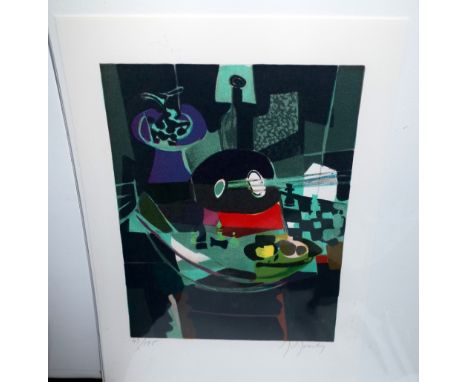 Marcel Mouly (French 1918- ), Nature Morte a l'Echiquier, colour lithograph, signed, E.A., approximately 33.5 by 25cms; and t