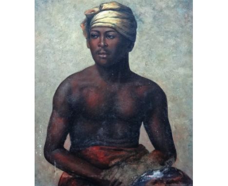 British School (late 20th century), Portrait of a native boy, oil on canvas, unframed, 60cm x 50.5cm.