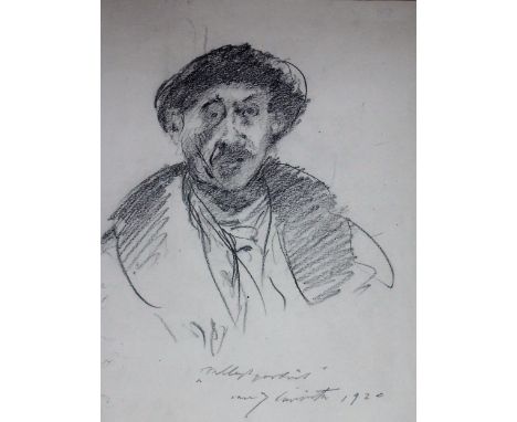 Lovis Corinth (1858-1925), Self portrait, charcoal, signed, inscribed and dated 1920, with a further sketch verso, unframed, 