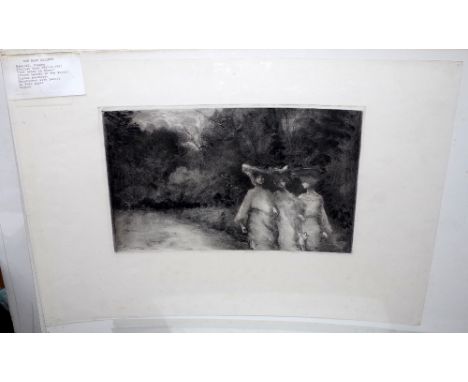 Pompeo Mariani (Italian 1857-.1927), Tre Donne in Bosco, monotype, signed, approximately 23.5 by 39; and another print by the