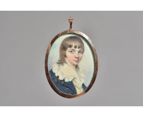 Attributed to George Engleheart, a portrait miniature on ivory of a young boy, said to be George St. J. Rickens, circa 1780, 