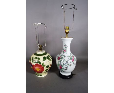 A 20th century Chinese baluster vase decorated with fruit and bats, converted to  a lamp, 45cm high and another lamp, 30cm hi