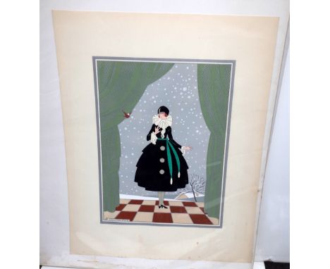 Coleth (French early 20th century), Flocons en Hivers, stencil print, approximately 27.5 by 20cms, and three others by the sa