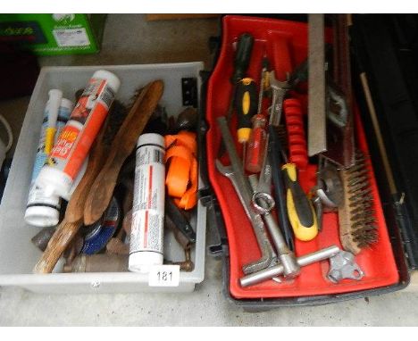Two boxes of assorted tools, fillers etc.,