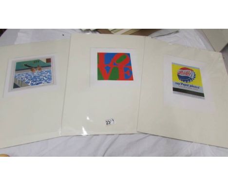 Collection of 3 pop art prints circa 1990s artist's include Andy Warhol (Close cover before striking (Pepsi Cola), David Hock