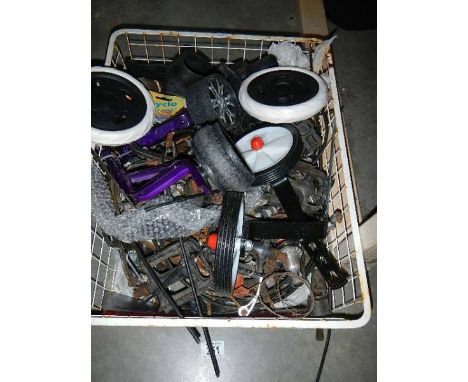 A quantity of old wheels, tools etc.,