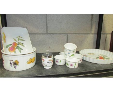 A Royal Worcester flan dish, souffle' dish. 6 ramekins, oblong dish and egg coddler.