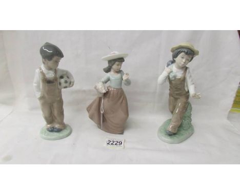 4 NAO figurines - A boy with a football,  a boy with a dog and a girl with a flower basket.