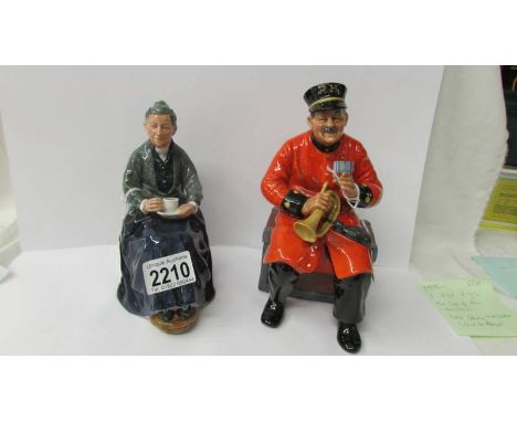 Two Royal Doulton figurines, The Cup of Tea HN2322 and Past Glory HN2484 (chip to bugle).