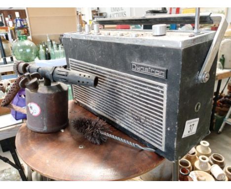 A swivel bottom Dynatron Elan radio, a brass blow torch &amp; pipe cleaner