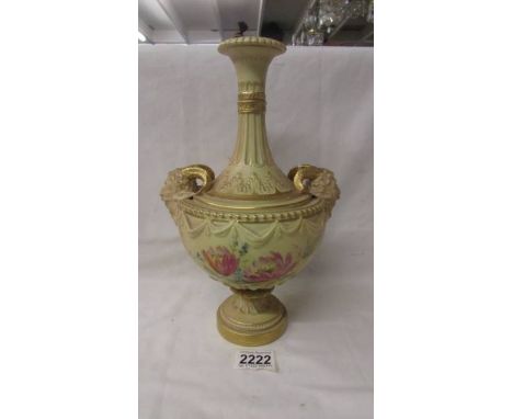 A Royal Worcester hand painted twin handled vase, a/f (two cracks to top - see images).