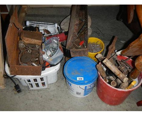Buckets of tools, nails, screws etc.,