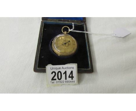 An 18ct gold pocket watch, R Mears, 50 Strand, London, glass loose and missing key. ****Condition report**** 47.5g no key so 
