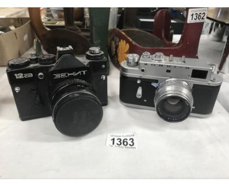 A Zorki-4, 35mm Russian Rangefinder camera &amp; a Zenit 12 SD, 1970's 35mm Russian single lens reflex camera