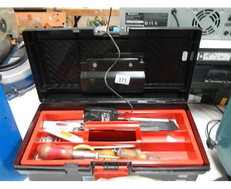 A tool box with assorted tools.