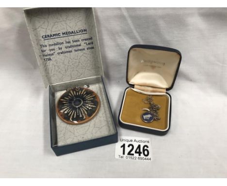 A silver mounted Wedgwood pendant &amp; a Lord Nelson pottery ceramic medallion