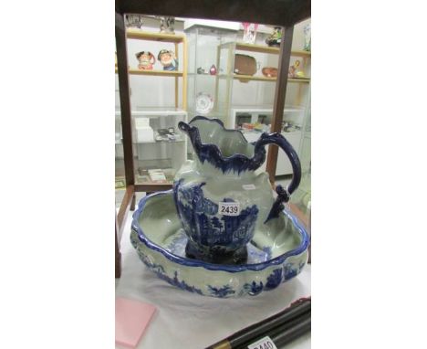 A large Blue and White jug and basin set.