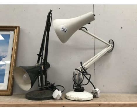 A green Anglepoise lamp A/F, &amp; a white Herbert Terry Anglepoise lamp