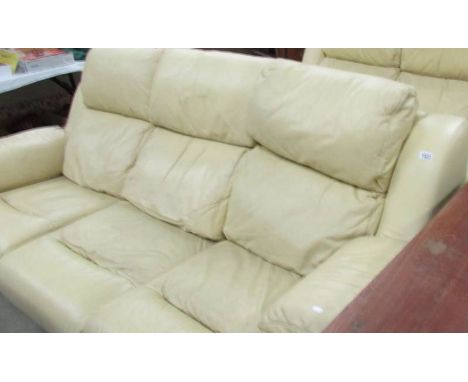 A G Plan cream leather three seat sofa.