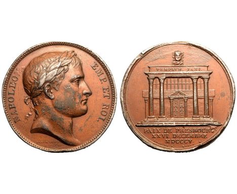 FRANCE. FIRST FRENCH EMPIRE. Napoleon I. Bronze Medal, 1805. Commemorating the Peace of Pressburg.Dies by Andrieu; Denon, min