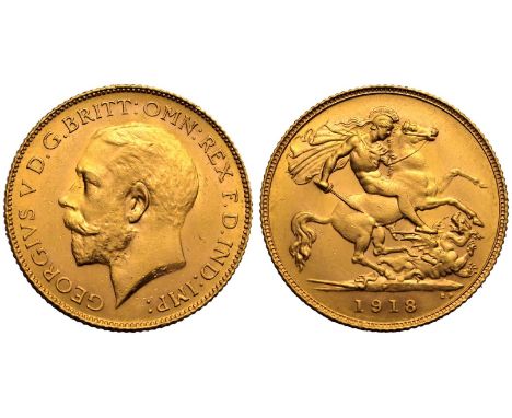 AUSTRALIA. George V, 1910--36. Gold Half-Sovereign, 1918 P. Perth. Bare head left, with B.M. on truncation; GEORGIVS V D.G. B