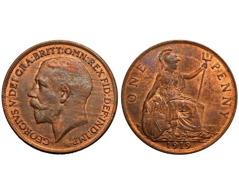 UNITED KINGDOM. George V, 1910-36. Bronze Penny, 1919. Royal Mint. Bare head of King George V facing left; GEORGIVS V DEI GRA