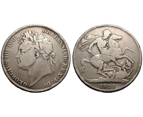 UNITED KINGDOM. George IV, 1820-30. Silver Crown, 1821. Royal Mint. Laureate head left; B.P. below; GEORGIUS IIII D: G: BRITA