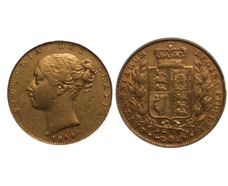 UNITED KINGDOM. Victoria, 1837-1901. Gold Sovereign, 1844. London. Broken I. First young head of Victoria facing left, hair t