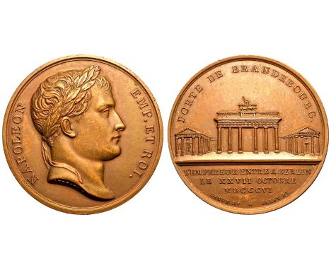 FRANCE. FIRST FRENCH EMPIRE. Napoleon I. Bronze Medal, 1806. Restrike. Commemorating the entry of Napoleon into Berlin.Dies b