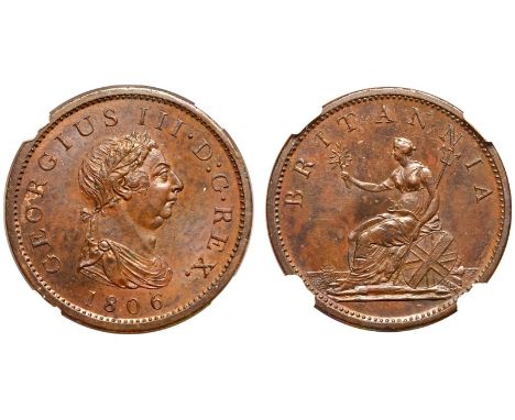 UNITED KINGDOM. George III, 1760-1820. Copper Penny, 1806. Soho Mint. Laureate and draped bust of King George III facing righ