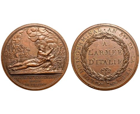 FRANCE. Napoleon Bonaparte, (as General de l'armée d'Italie). Bronze Medal, 1797. Paris Mint. Dated 15 Germinal L'An 5 = 4 Ap