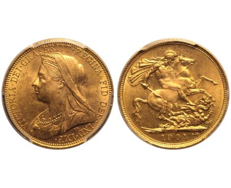 AUSTRALIA. Victoria, 1837-1901. Gold Sovereign, 1901 S. Sydney. Old, veiled bust left, T.B. below; VICTORIA · GRA · BRITT · R