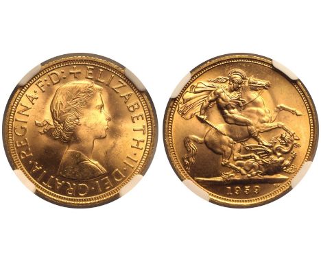UNITED KINGDOM. Elizabeth II, 1952-2022. Gold Sovereign, 1959. Royal Mint. First, laureate head of Elizabeth II facing right;