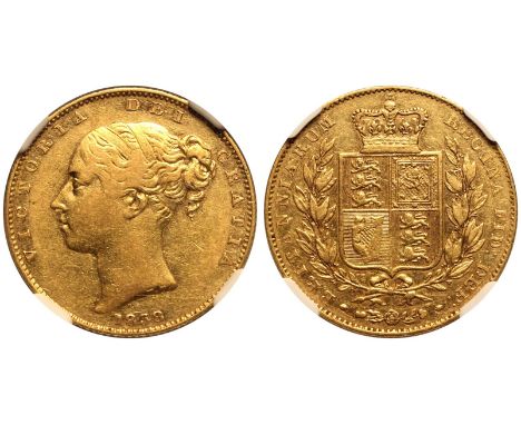 UNITED KINGDOM. Victoria, 1837-1901. Gold Sovereign, 1838. London. First young head of Victoria facing left, hair tied in fil