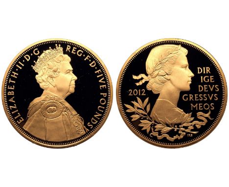 UNITED KINGDOM. Elizabeth II, 1952-2022. Gold 5 Pounds (Crown), 2012. Royal Mint. Proof. Celebrating the Diamond Jubilee (60t