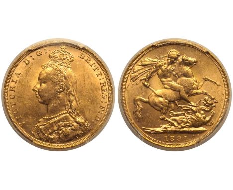 UNITED KINGDOM. Victoria, 1837-1901. Gold Sovereign, 1891. London. Short tail. Extremely difficult to find in any grade as on