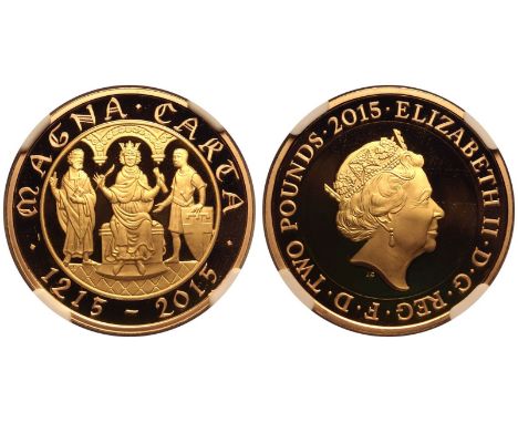 UNITED KINGDOM. Elizabeth II, 1952-2022. Gold 2 Pounds, 2015. Royal Mint. Proof. Commemorates the 800th Anniversary of the Ma