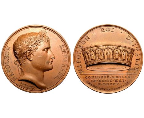 FRANCE. FIRST FRENCH EMPIRE. Napoleon I. Bronze Medal, 1805. Celebrating the coronation of Napoleon as King of Italy.Dies by 